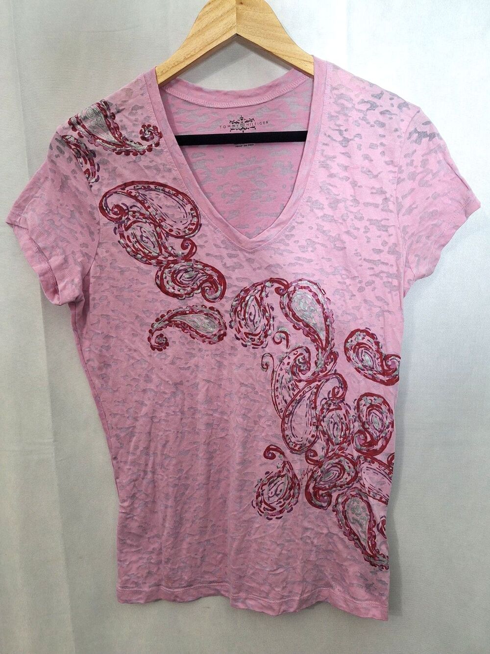 Vintage Y2K Tommy Hilfiger Paisley Burnout Graphic Baby Tee Womens M Mallgirl